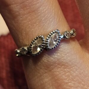 Sterling Silver With Clear Gemstones Ring